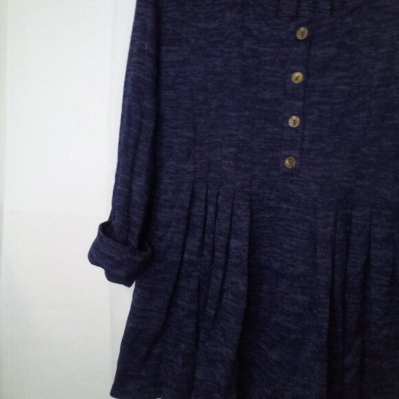 New Directions Shirt Women L Long Roll Tab Sleeve Pleated Top Button Blue - Picture 5 of 16